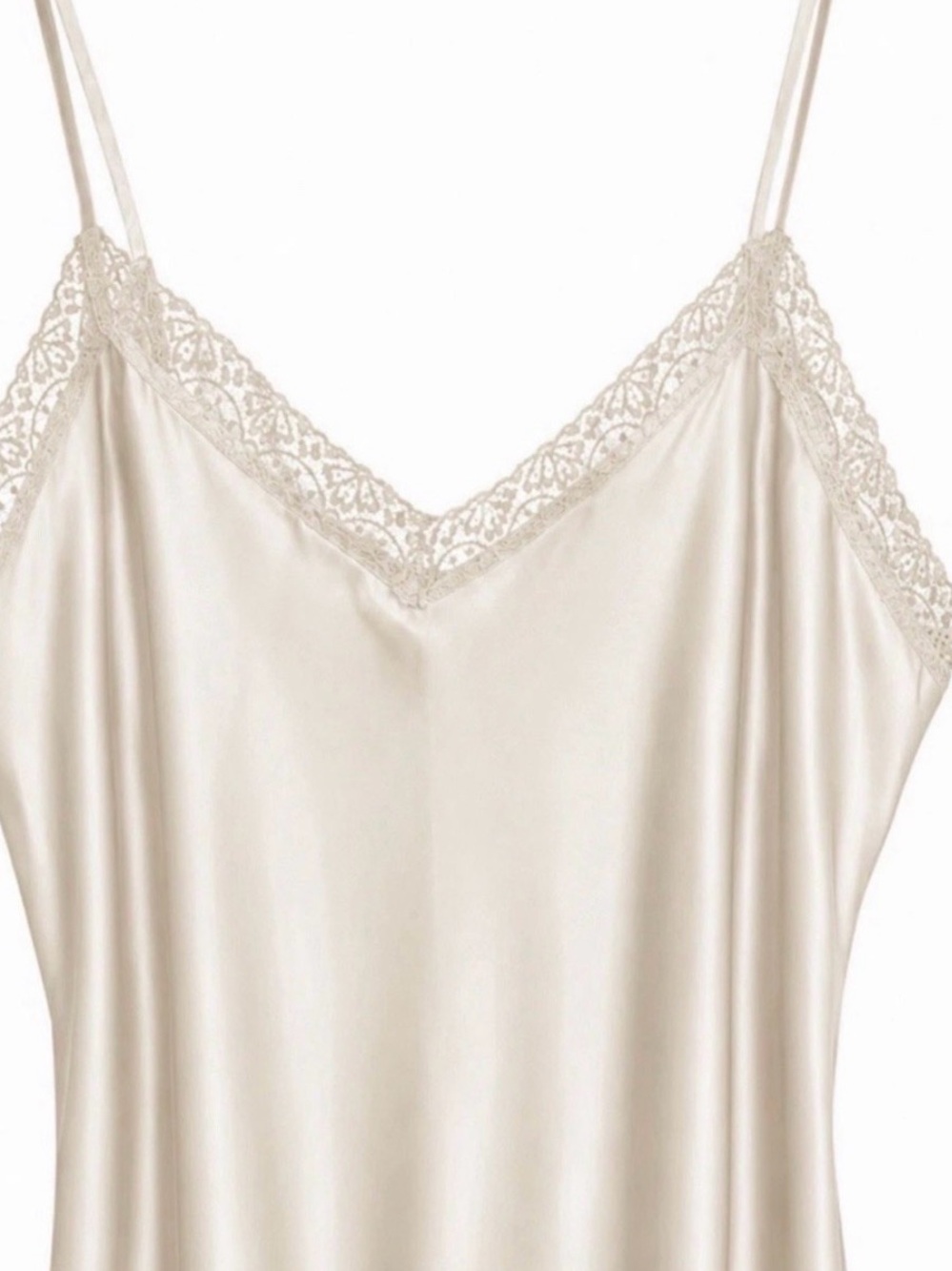 Johnny Was Ivory Satin Lace-Trim Slip Dress Midi - Picture 5 of 6